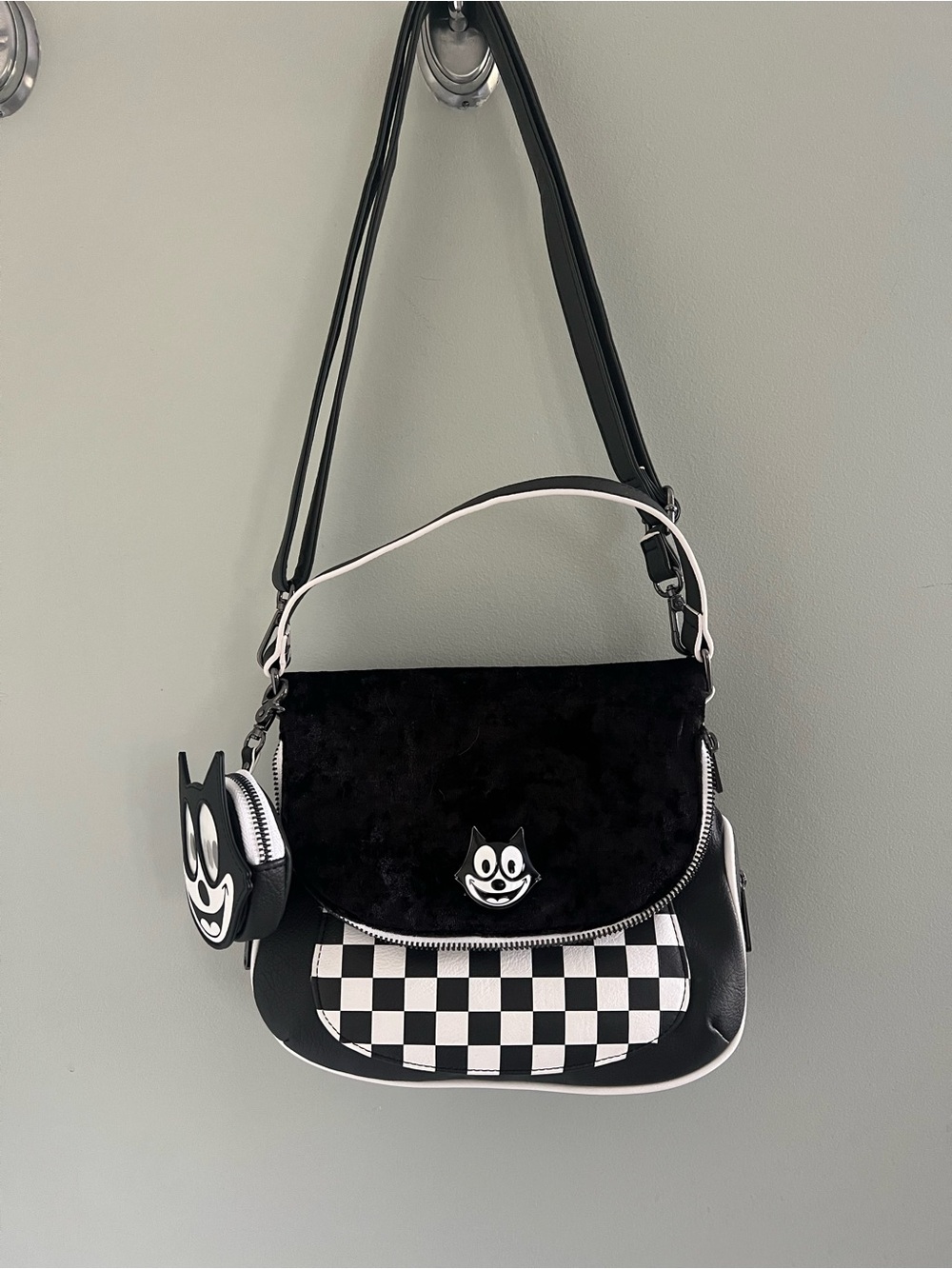 Loungefly Black & White Checkerboard Felix the Cat Crossbody Bag